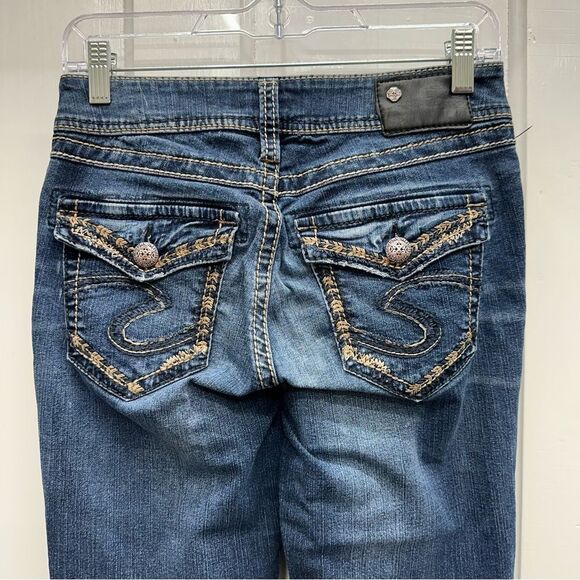 Silver suki mid slim boot cut thick stitch fluid denim jeans women's 27 x 31 - Picture 1 of 8